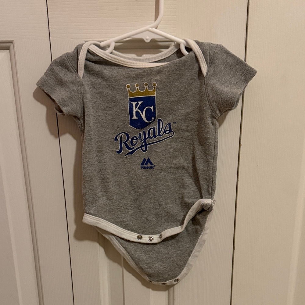 Majestic Gray Bodysuit with Blue KC Royals Logo